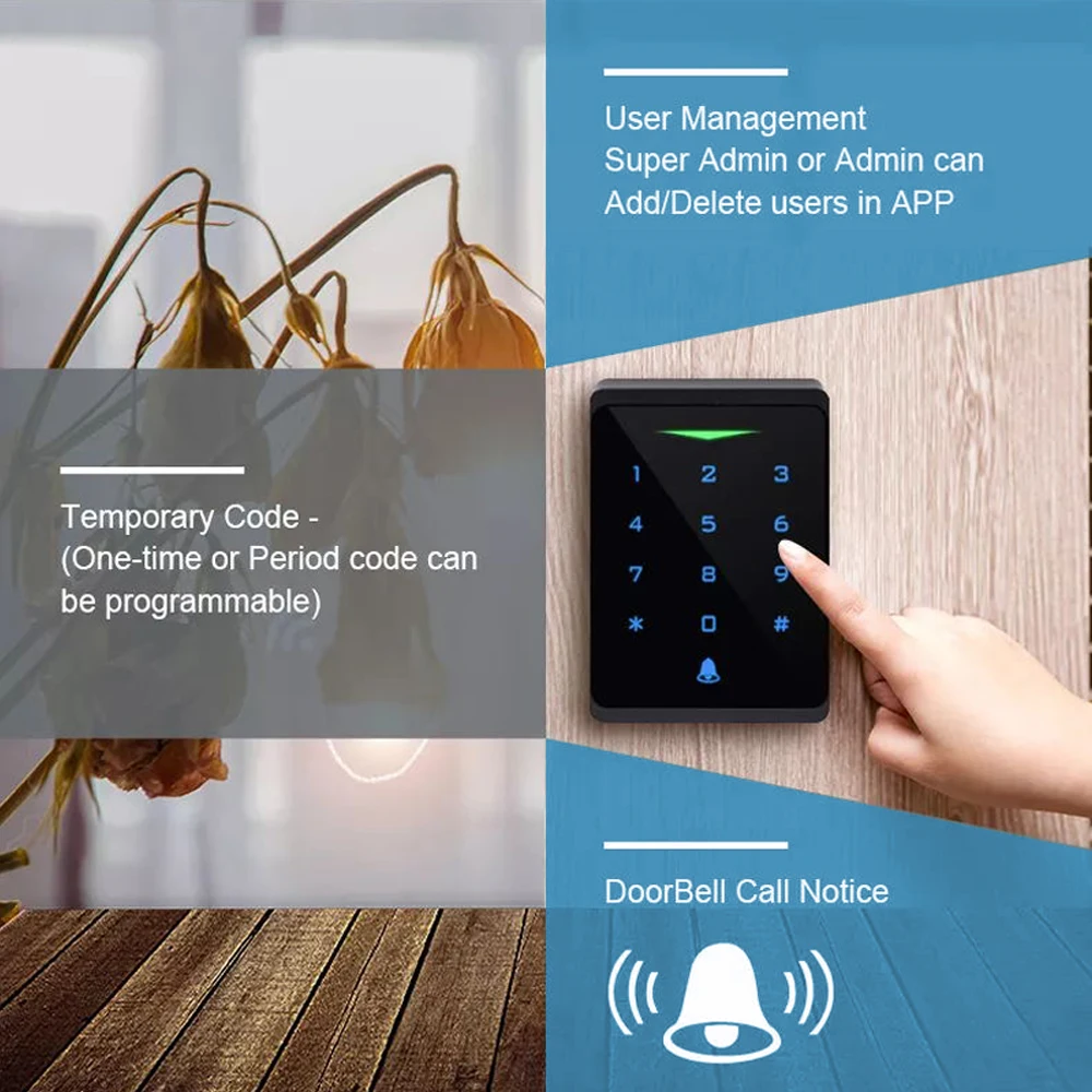 Support Tuya App WIFI Backlit Access Control Keypad IP66 Waterproof Standalone RFID 125kHz EM Card Reader Wiegand 26Bit