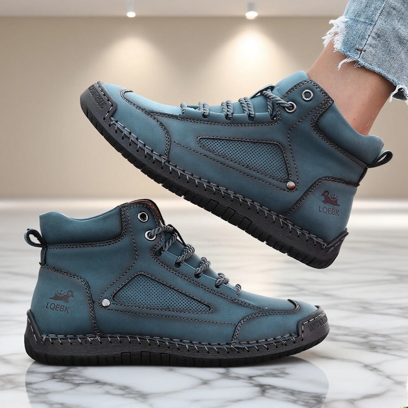 

Short Boots Men Leather Sports Shoes with Handmade Stitching Design 2025 Women's Retro Loafers Suitable for Street Casual Style