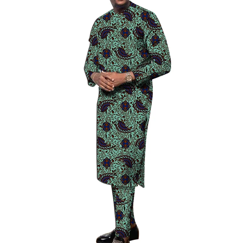 

Nigerian Print Men Clothes Set Dashiki Shirts With Trousers Male Pant Suits Traditional Style African Pattern Wedding Wear