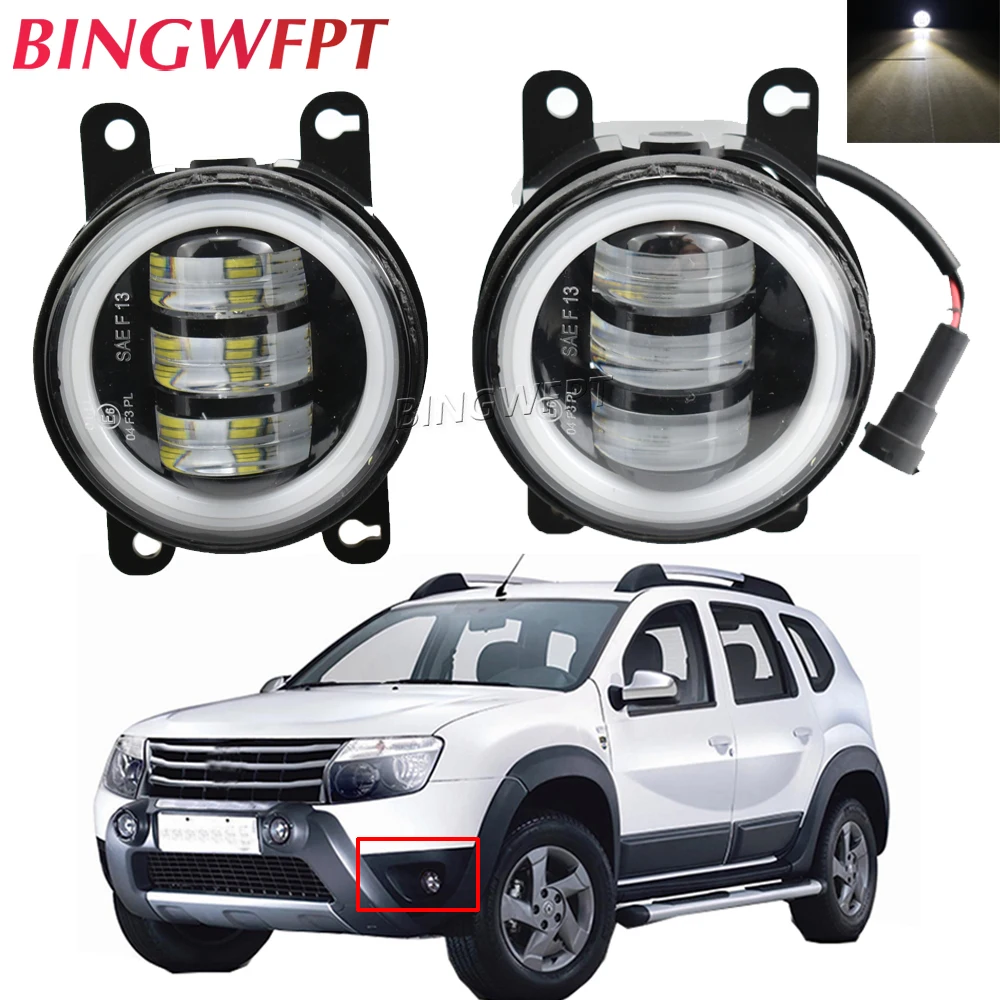 2PCS Angel Eyes Fog Lamp Assembly Super Bright Fog Light For Dacia Logan Duster Sandero 2004-2015 For Renault Megane Fog Lights