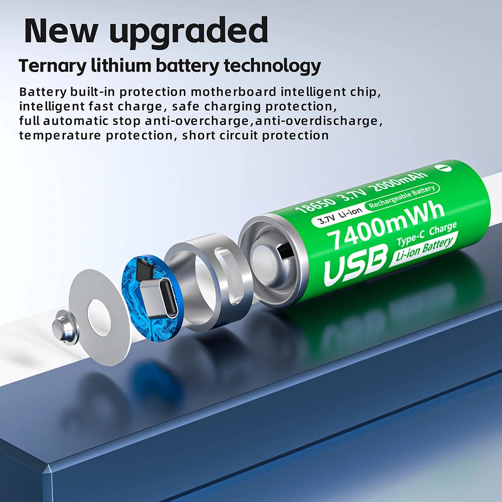PUJIMAX 1-24 szt. Baterie 18650 o dużej mocy 2000mAh 3.7V z ładowaniem TYPE-C, akumulatory litowe 18650 do latarki i e-papierosa — zdjęcie produktu 5