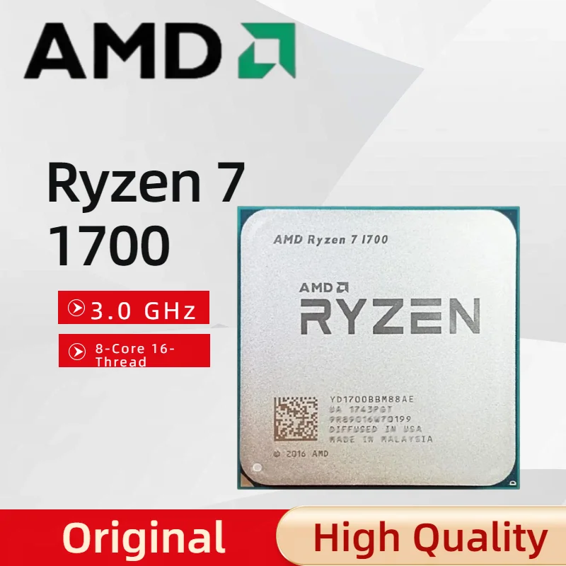 Procesador AMD Ryzen 7 1700 R7 1700 de 3.0 GHz, Ocho Núcleos, Dieciséis Subprocesos, 65W, YD1700BBM88AE, Socket AM4, 2026