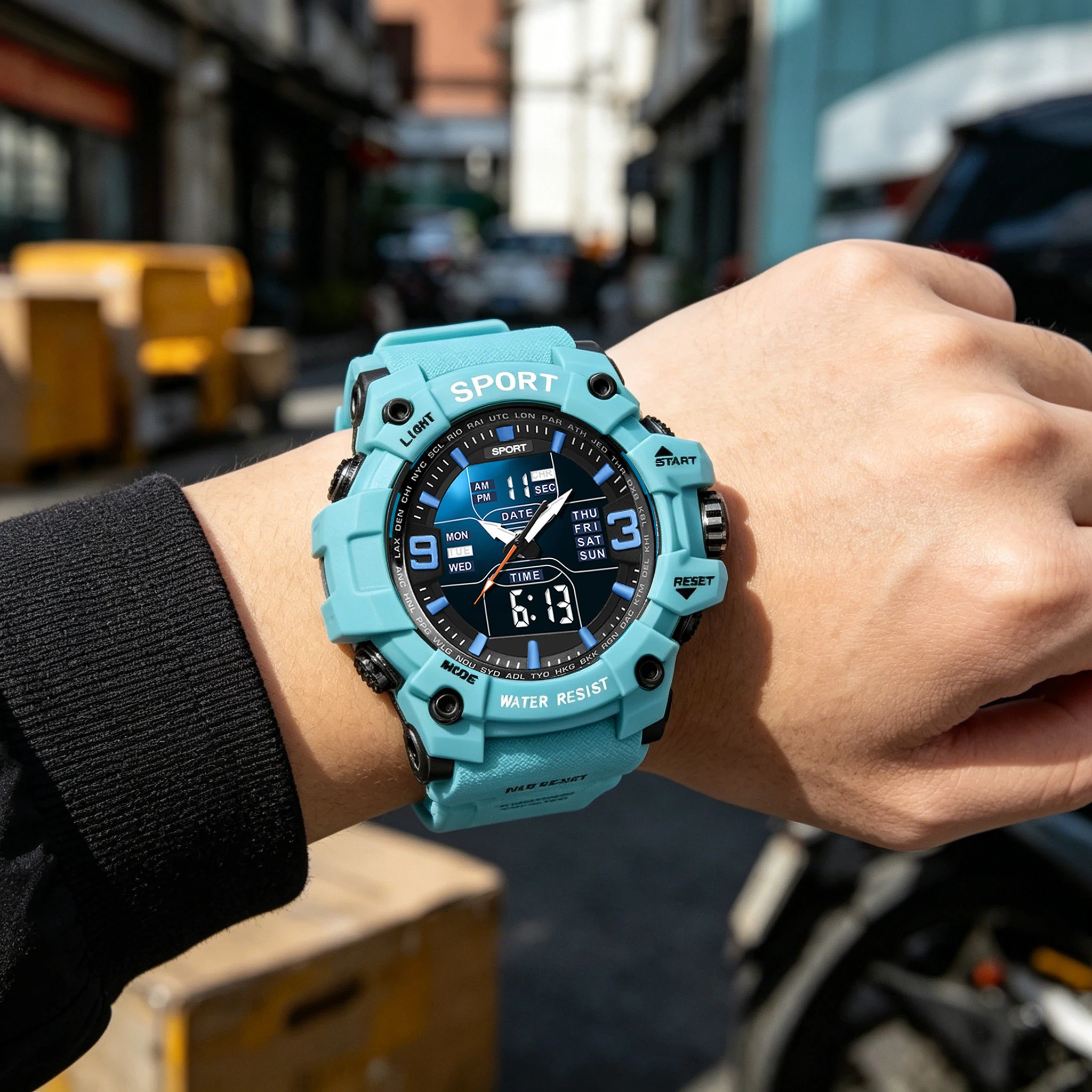 Trendy Men's Sports Electronic Watch with Large Dial and Dual Display - A Great Gift Choice