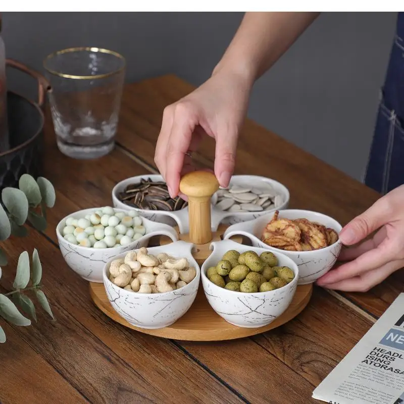 Ceramic Dried Fruit Plate Dessert Bowl Divided Grid Snack Storage Box Afternoon Tea Tableware