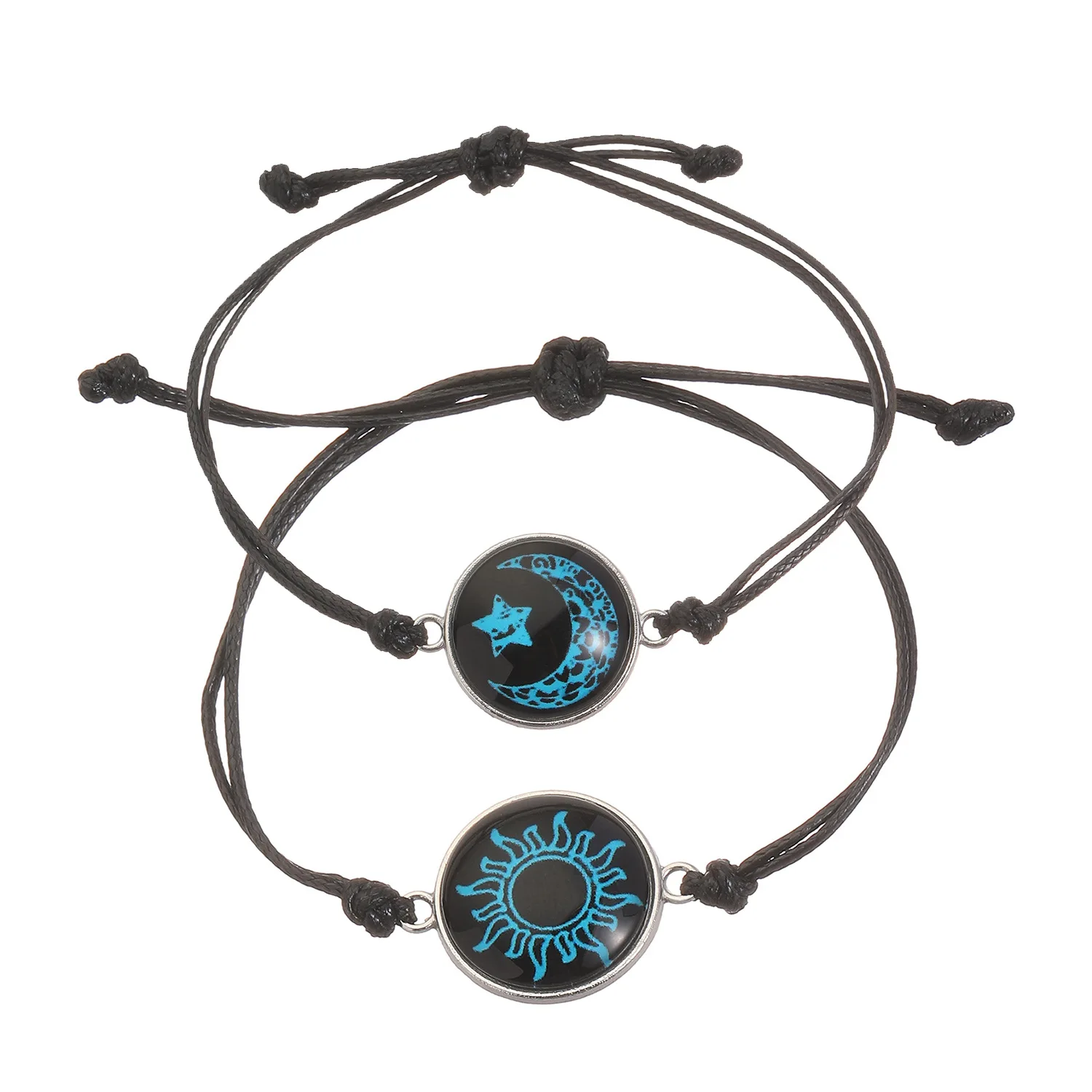 2 Pcs Romantic Luminous Sun Moon Couple Bracelets for Women Men Handmade Braided Rope Charm Bracelet Valentine\'s Day Jewelry