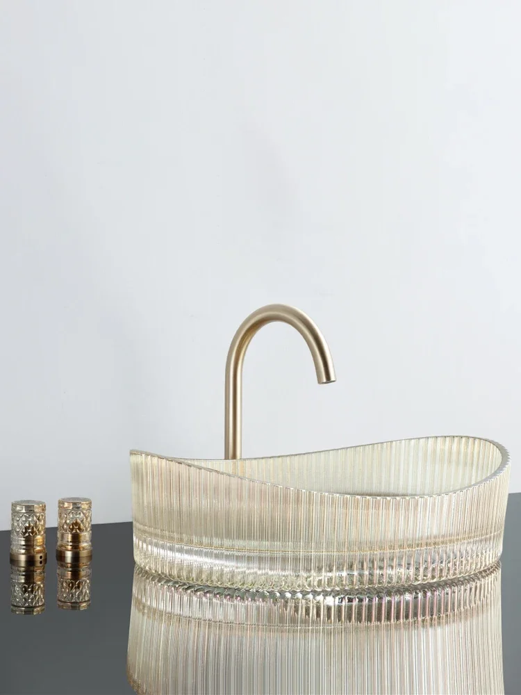 Stylish and simple style oval crystal wash basin pan flute series table basin