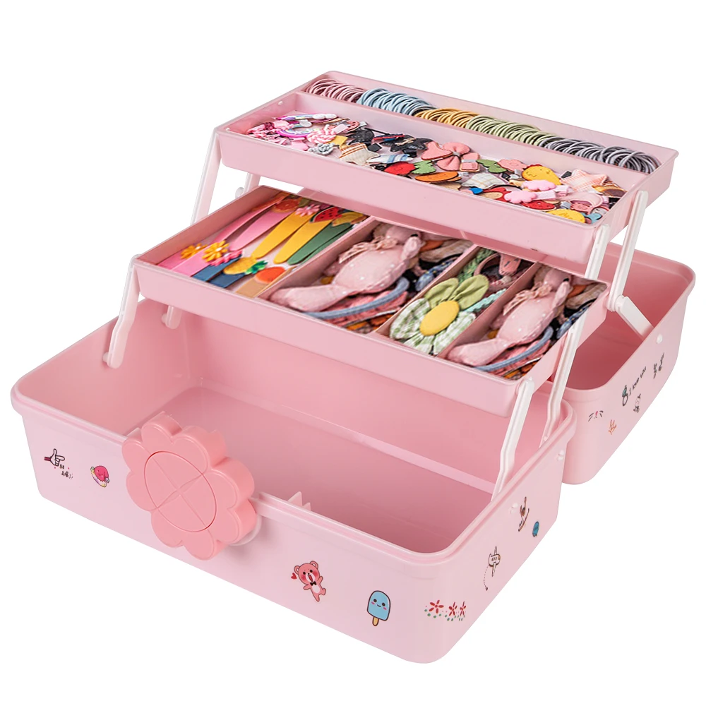 Cute Girl Jewelry Case Children\'s Hair Accessories Storage Box Multi-layer Hairpin Organizer Head Rope Headband Display Rack