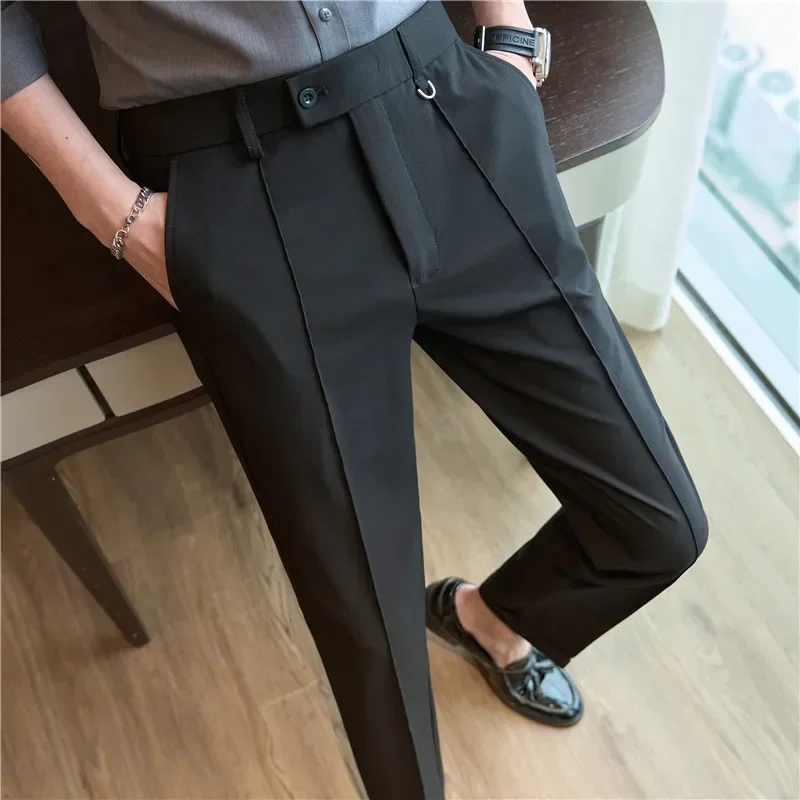 Men Suit Pants Trousers 2024 Spring Elastic Waist Solid Slim Fit Dress Pants Office Business Casual High Quality Men\'s Clothing