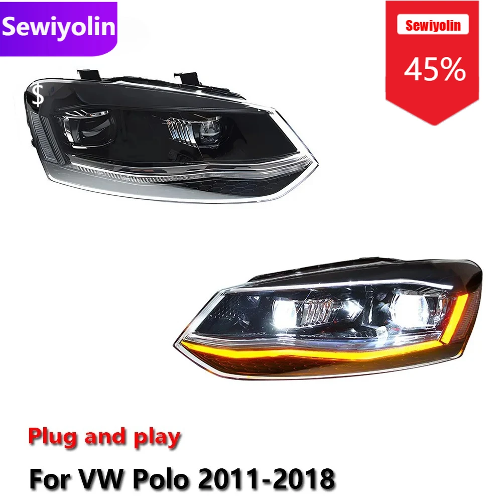 

Car DRL LED Headlight Assemblies For Volkswagen Polo 2011-2018 Fog DRL Brake Turn Signal Lamp Plug And Play