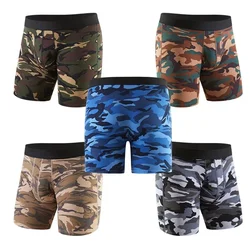 Boxer camuflado militar para homens, shorts de algodão tamanho grande, troncos longos, roupas íntimas esportivas, cuecas de presente