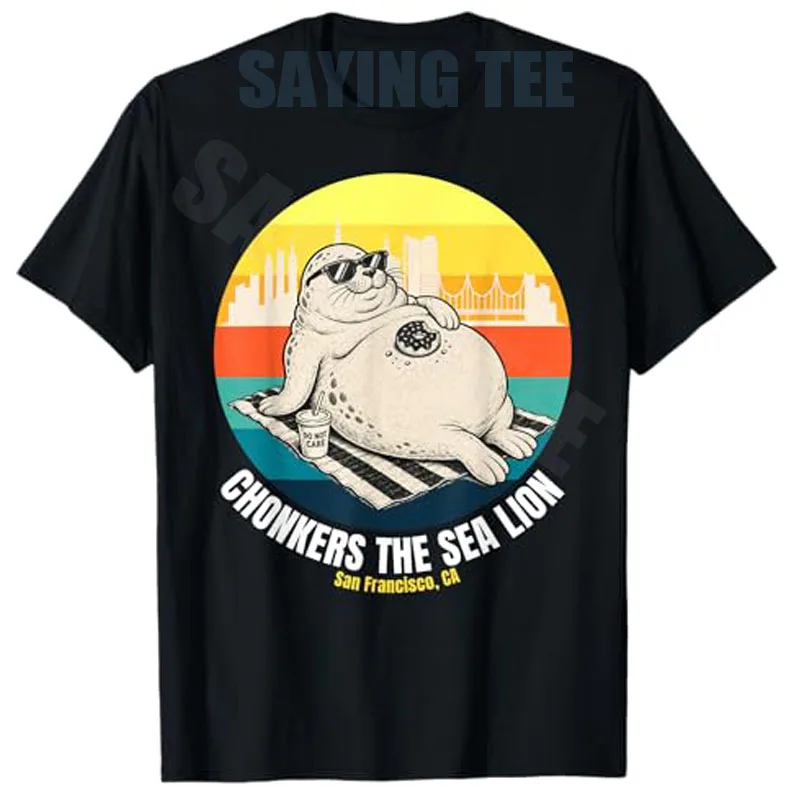 Chonkers The Sea Lion San Francisco Lustiges Robben-T-Shirt, Sommermode, kurzärmelig, Vintage-Spruch-T-Shirt, Neuheitsgeschenk, Streetwear – Detail 5