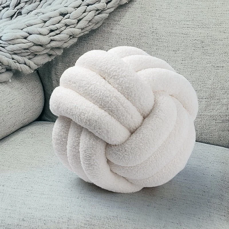 1 PCS Soft Plush Knot Cushion Round Hand Woven Cushion Throw Pillow Round For Living Room ,G