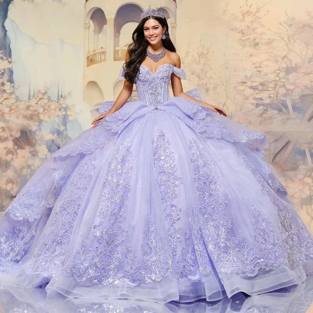 Lilac Quinceanera Dresses Ball Gown Off The Shoulder Appliques Beaded Sweet 16 Dresses 15 Años Mexican Customized