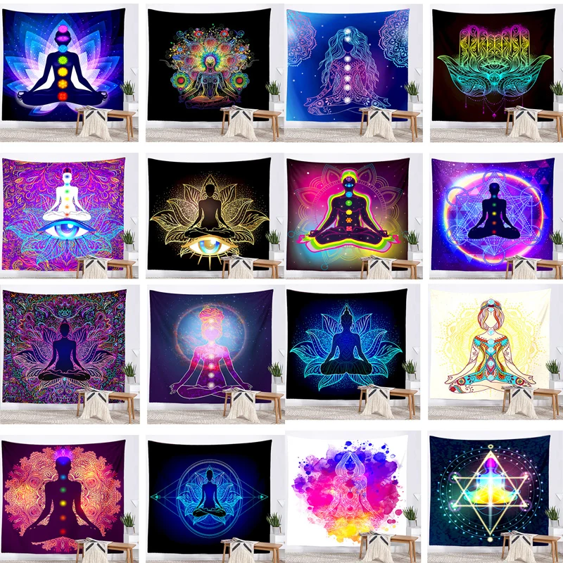 Seven Chakra Tapestry India Buddha Meditation Tapestry Wall Mount Mandala Tapestry Wall Cloth Psychedelic Yoga Carpet Decoration