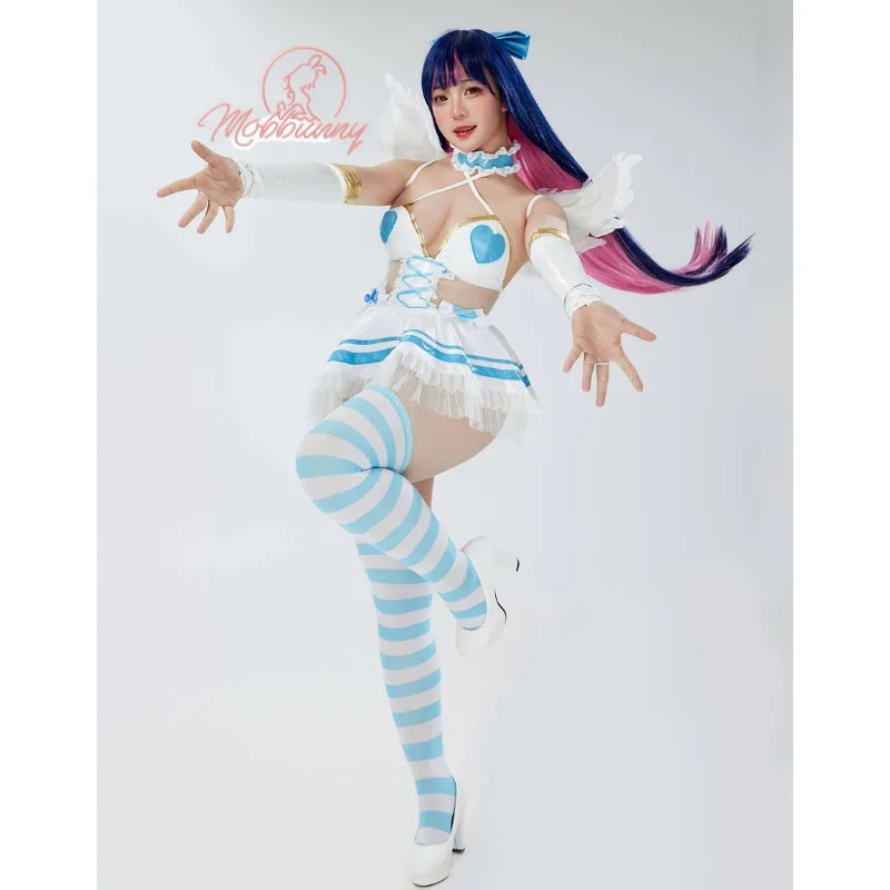 Mobbunny Women Sexy Sky Blue Lingerie Set V-neck Mesh Bodysuit and Skirt with Wings Sleeves Cosplay Costume - Image 3