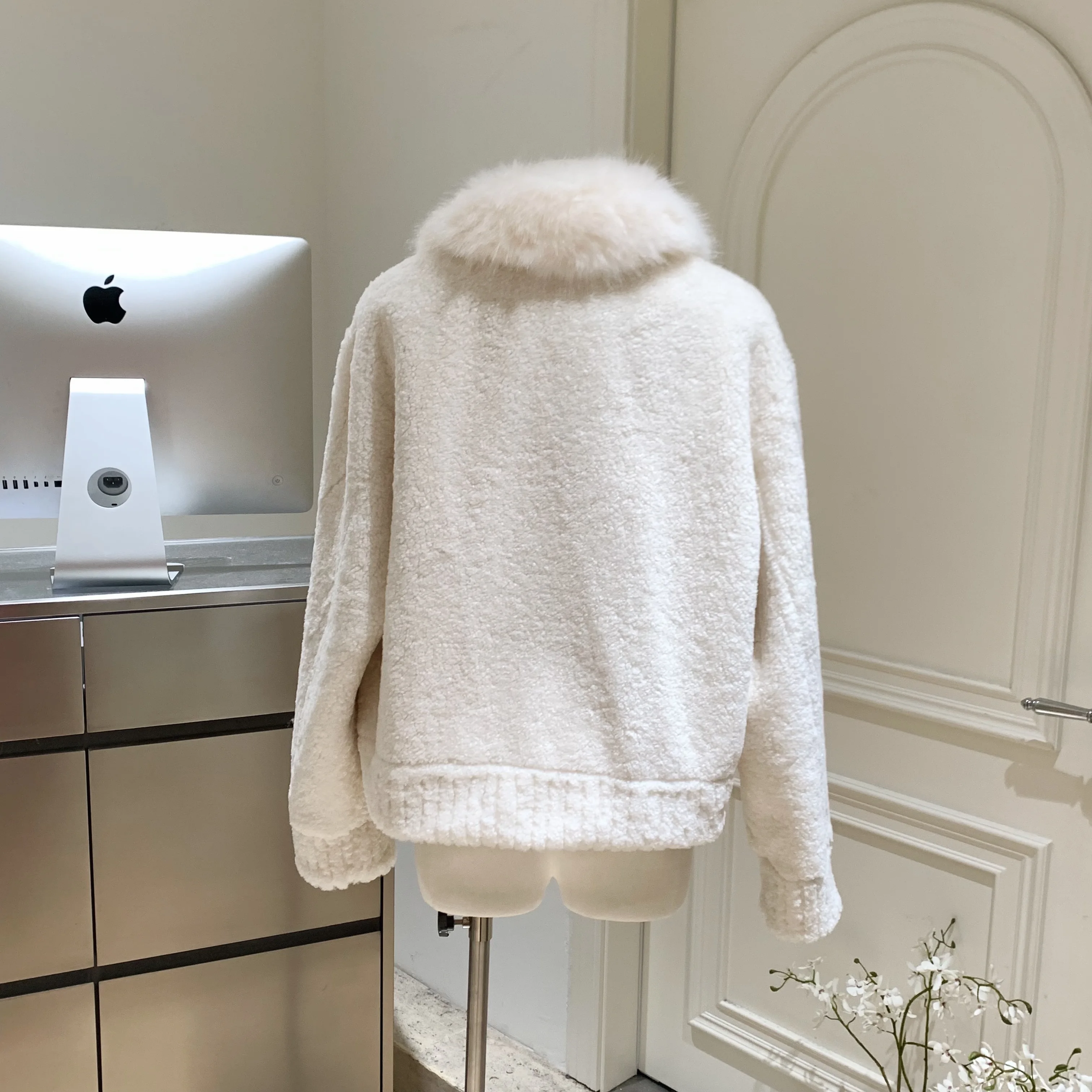 Giacca da donna in lana sintetica a maniche lunghe con collo in pelliccia sintetica autunno inverno da donna Top capispalla caldo e spesso in pelliccia sintetica soffice