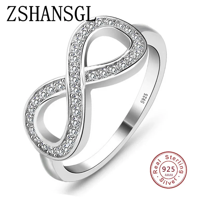 Moda Cz Infinity Endless Love Claddagh 8 kształt 925 srebro pierścionki dla kobiet biżuteria wypełniona srebrem Anel Feminino