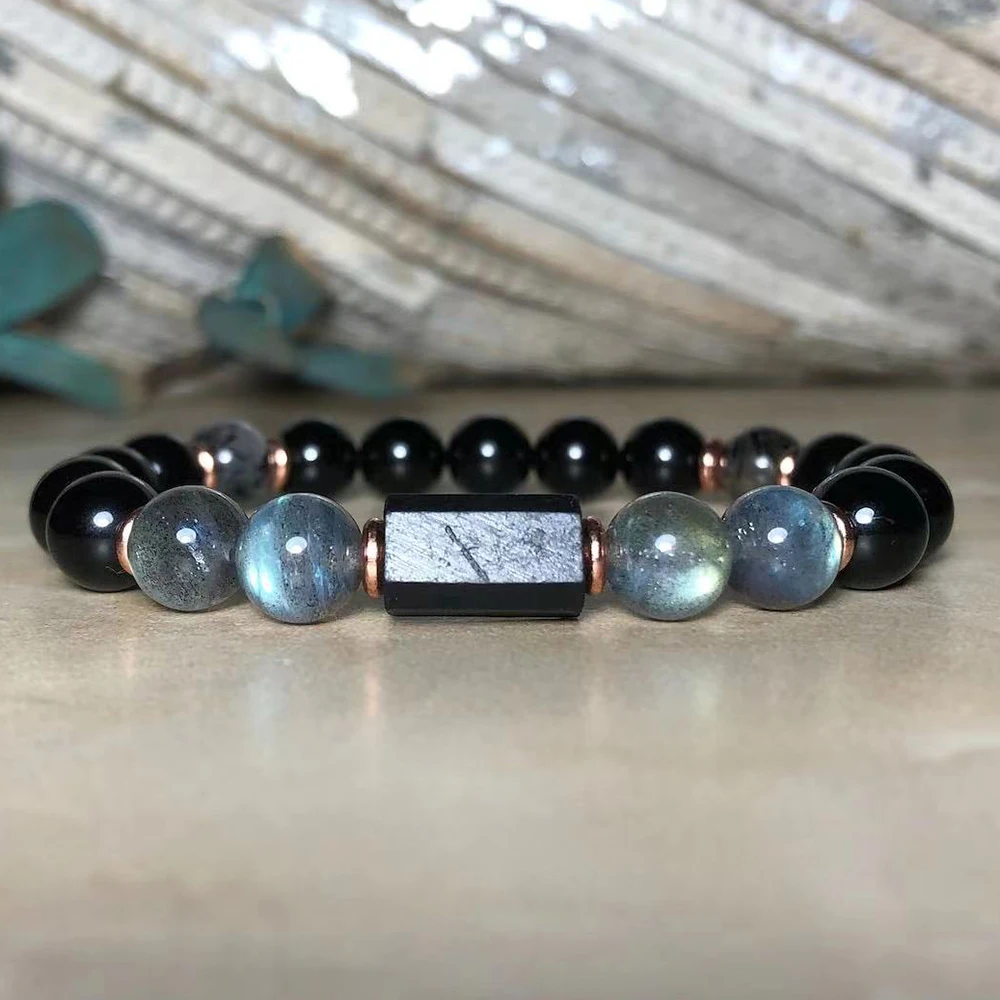 Ruberthen New Design 8 MM Labradorite Tourmalated Quartz Black Tourmaline Bracelet Protection Against Negativity