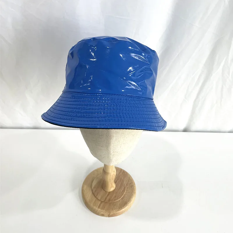 Faux Leather Reversible Bucket Hat Fashion Waterproof Fisherman Hats For Men Women Gold Silver Black Fishing Cap Sun Hat