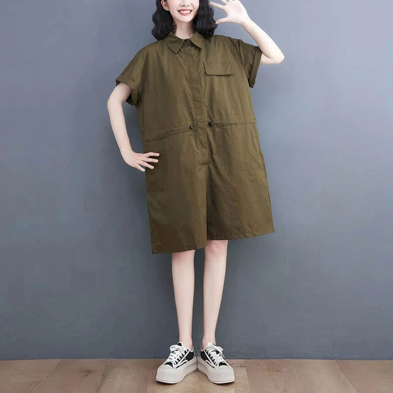 Casual Jumpsuit New Summer Loose Oversize Piaysuit Short-sleeved Jumpsuit LOOSE Casual Solid Vintage Korean Style Women Clothes