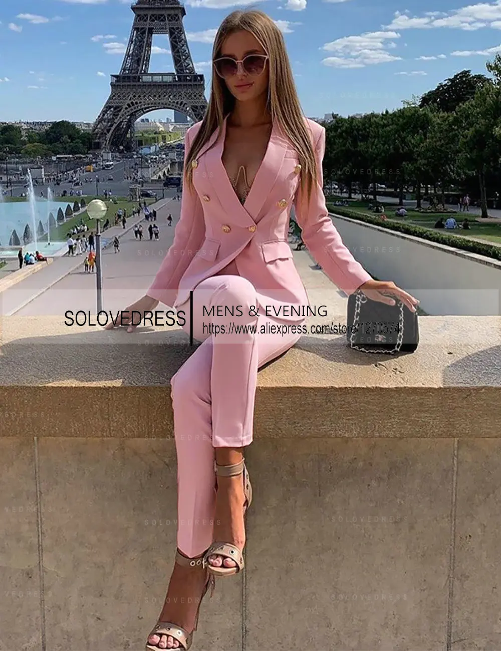 Womens 2 Pieces Slim Fit Fashion Suits Blazer Office Wedding Tuxedos Party Professional Business Suit (Blazer+Pants)