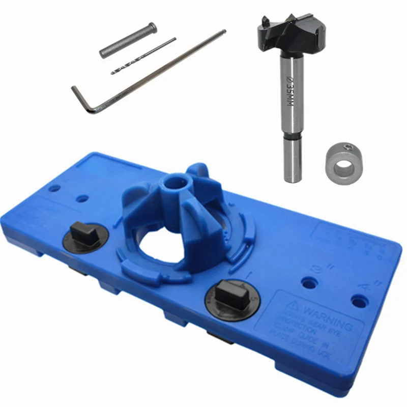 

ABRW-2 Pcs 35Mm Concealed Hinge Drilling Hinge Hole Saw Jig Drilling Guide Locator Hole Opener Cabinets Woodworking Tool Set