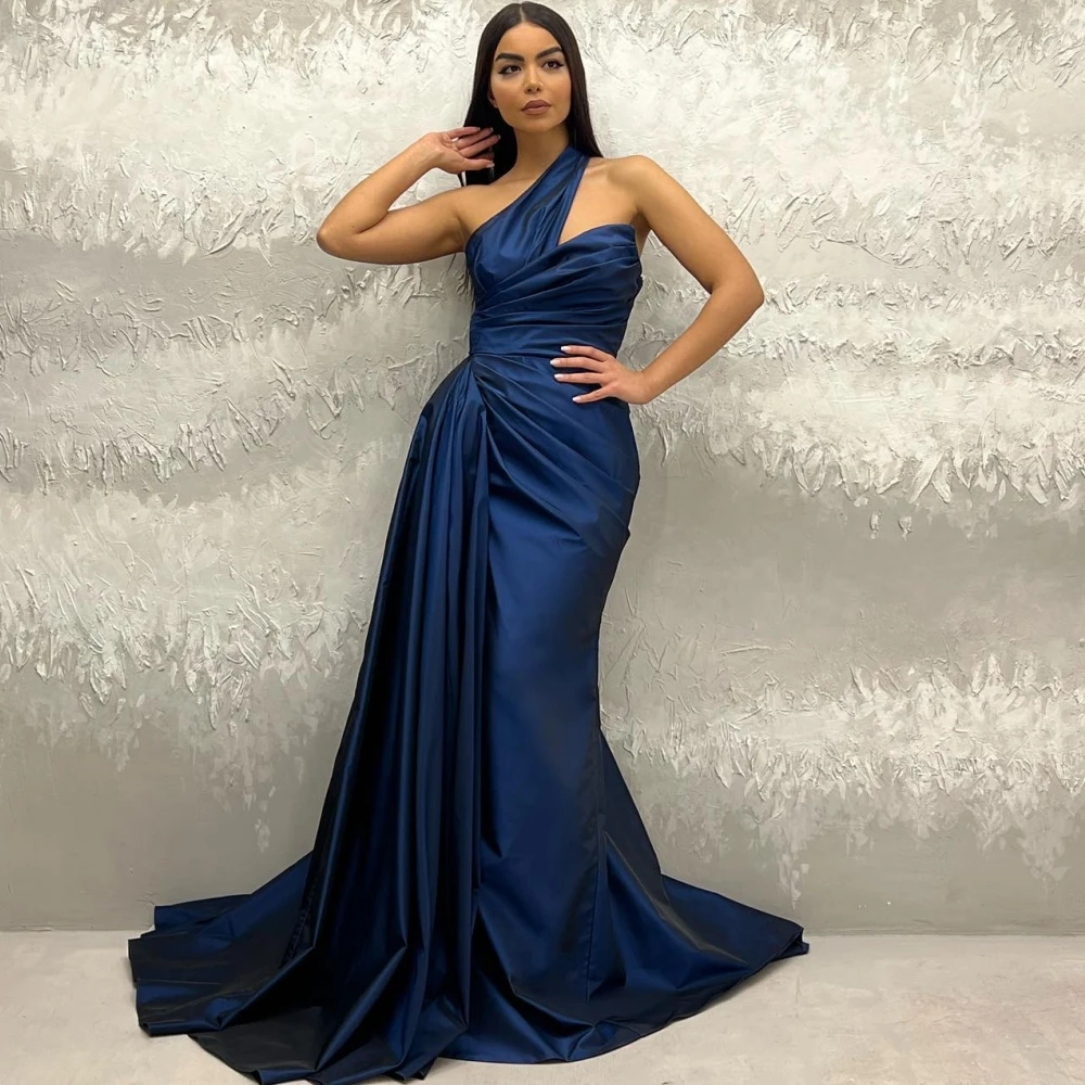 Carolina One Shoulder Sleeveless Evening Dresses Women Saudi Arabia Satin Mermaid Wedding Guest Elegant Formal Party Gowns