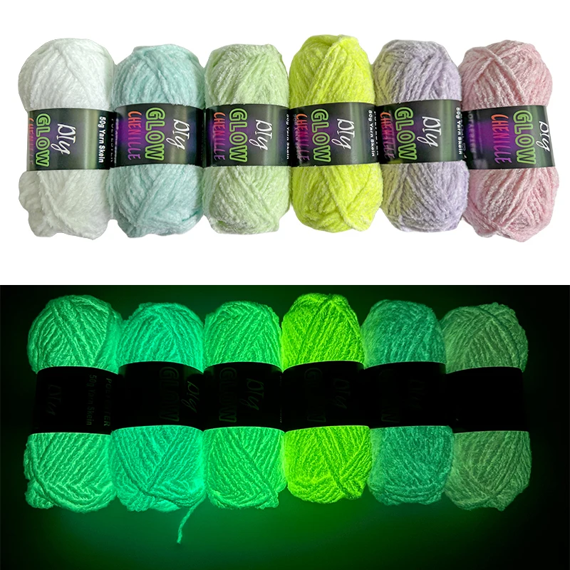 50G Novel Functional Yarn Glow In The Dark Chenille Luminous Yarn Hand Knitting Carpet Sweater Hat Glowing Yarn Sewing Accessory