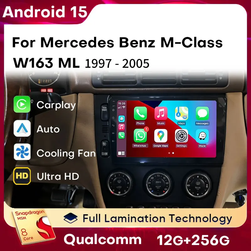 Car Radio Android 15 For Mercedes Benz M-Class W163 ML 1997 - 2005 Wireless Carplay Android Auto Multimedia Video Player Stereo
