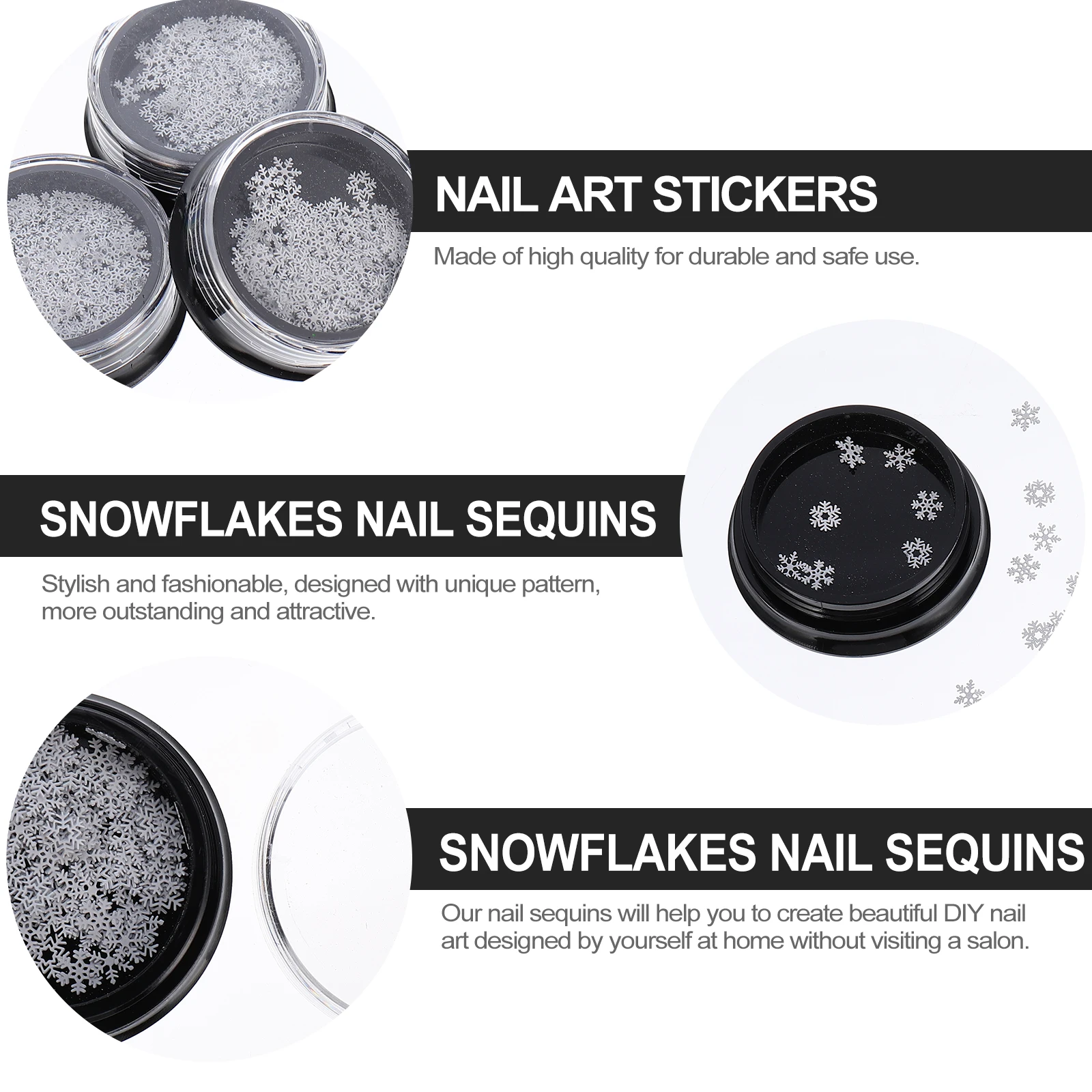 

3 Boxes Christmas Nail Art Snowflake Sequins Stylish DIY Nail Decals for Natural Artificial Nails Phone Case Decor