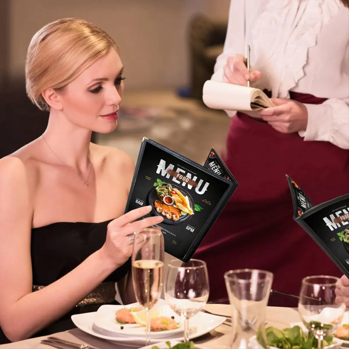 ABFW Menu Covers 8.5 X 11 Inch Restaurant Menu Holder 2PCS 4 Page 8 View Transparent Menu Sleeve,Fits A4 Size Paper