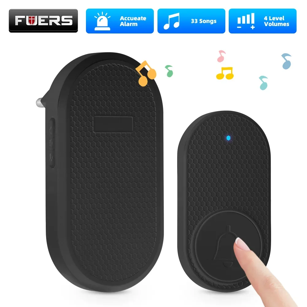 

Fuers Wireless Doorbell Waterproof Welcome Chime Home Door Bell Intelligent 32 Songs Smart Melodies Alarm With Battery