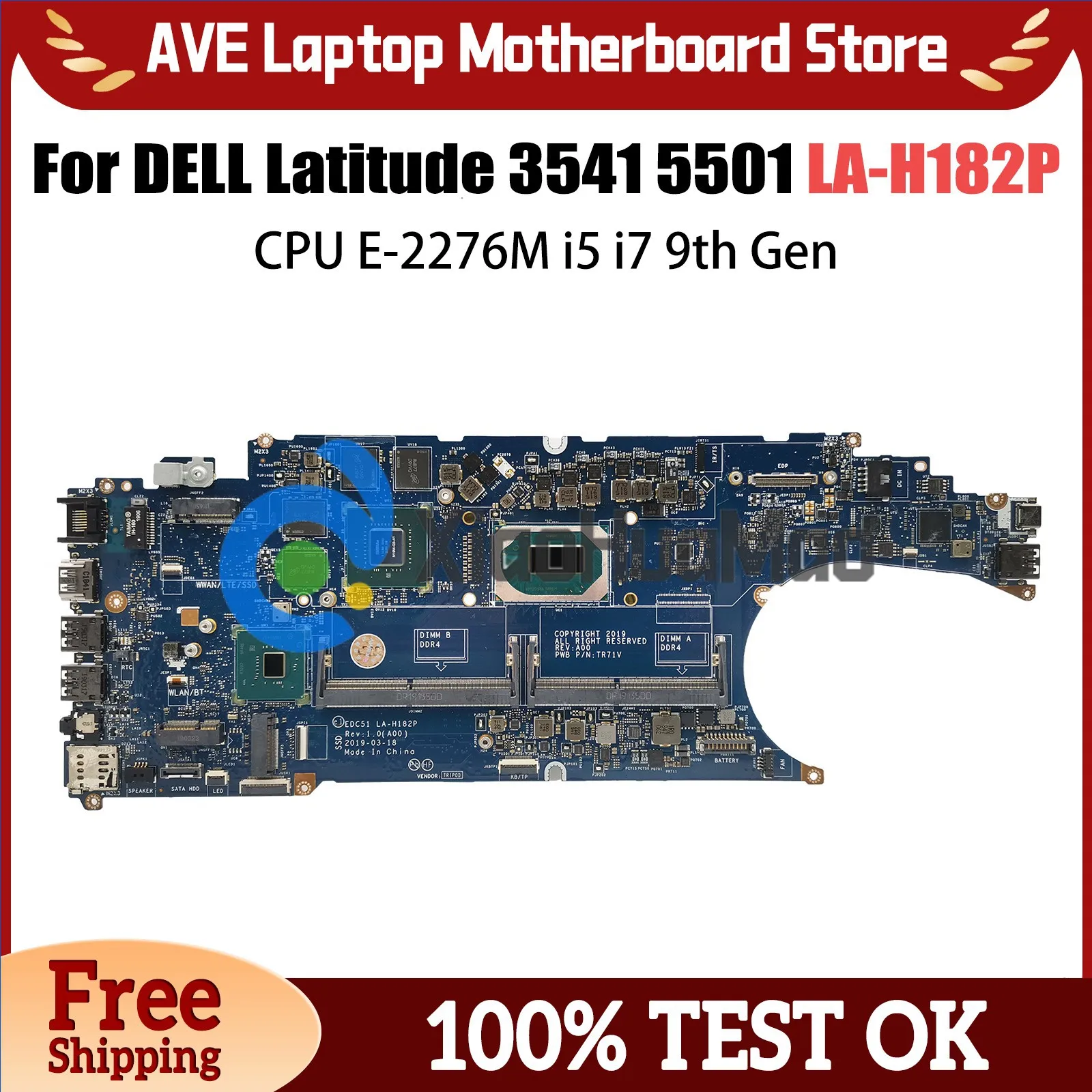 LA-H182P Mainboard For DELL Latitude 3541 5501 Laptop Motherboard P620/MX150 2G 4G 0PGNF9 04RMN5 0P8C39 CPU E-2276M i5 i7 9th