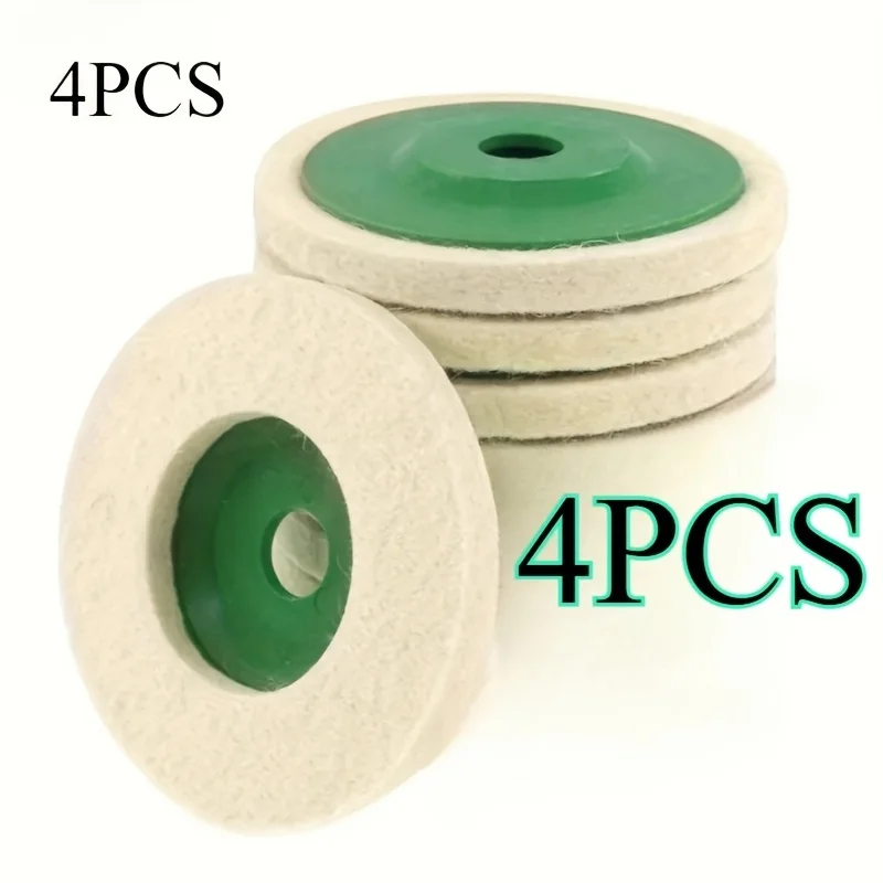 4-Piece Felt Polishing Disc Set, 4inch Durable Polishing Wheel Pads with Green Backing, Suitable for Metal Rust Removal, Car Polishing, and Glass/Surface Treatment, Wear-Resistant Round Design