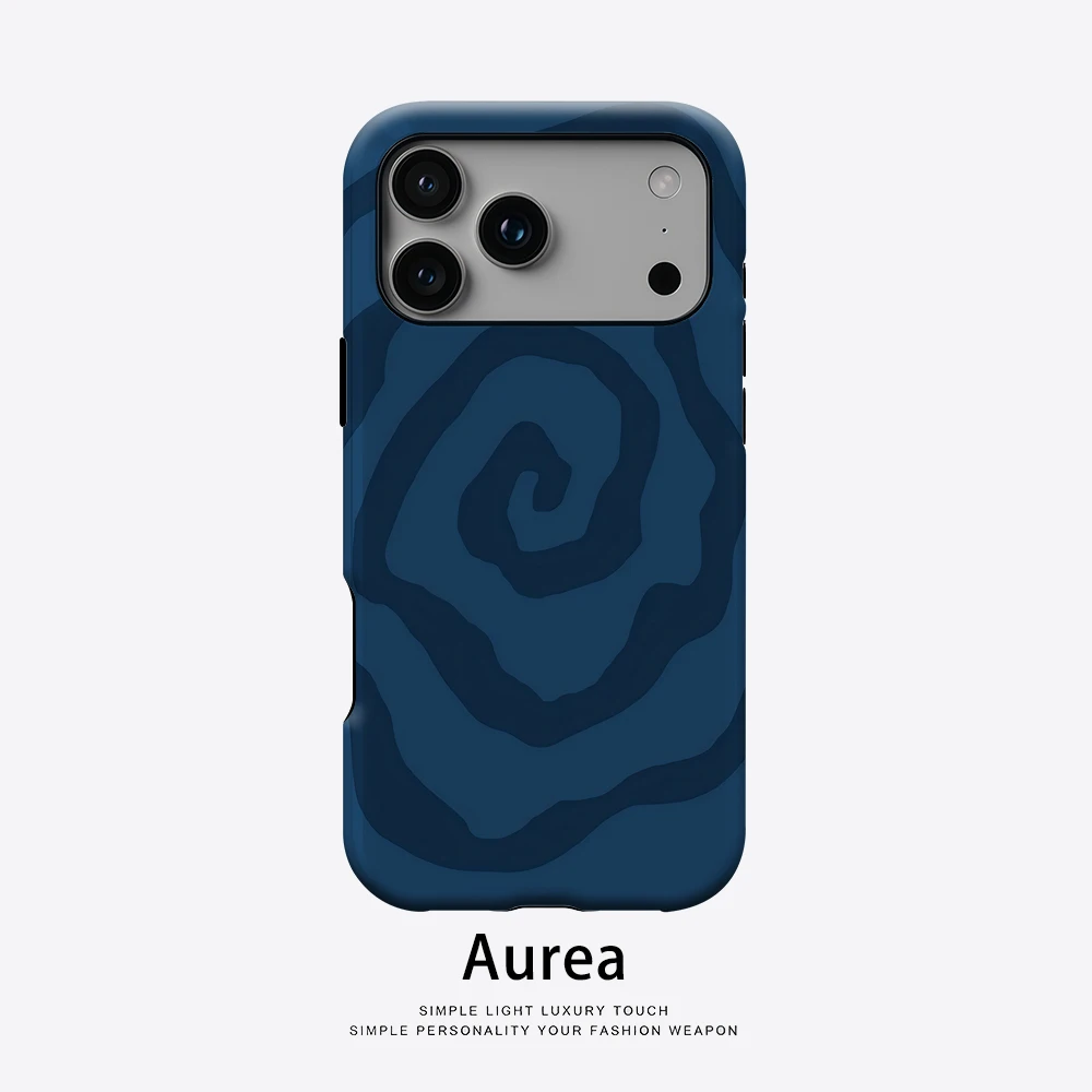 Marineblaue Spiral-Handyhülle für magnetische Handyhülle für iPhone 17 16 15 14 13 Pro Max Plus, einzelne doppelschichtige robuste Hülle