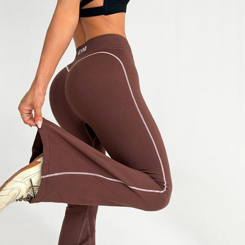 Legginsy sportowe z wysokim stanem damskie z napisem, rozszerzane spodnie do fitnessu, biegania, treningu, wysoce elastyczne rajstopy, seksowne legginsy do jogi podnoszące pośladki.