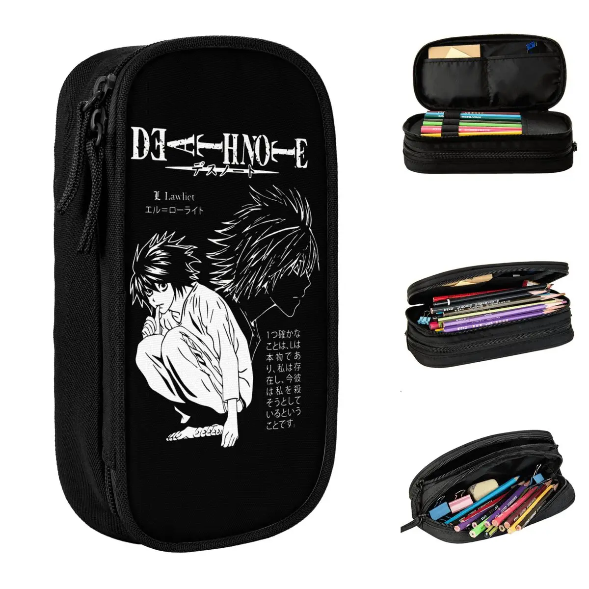 Death-Note L Lawlet - Note Anime Pencil Cases Fashion Pen Holder Bag Girl Boy Big Capacity School Supplies Zipper Pencil Pouch