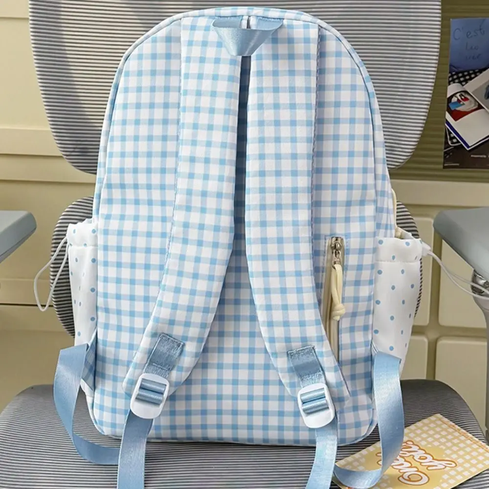 Cute Sweet Polka Dot Backpack Bowknot Plaid Bow Backpack Large Capacity Bow Design Lace Trim Rucksack Daily