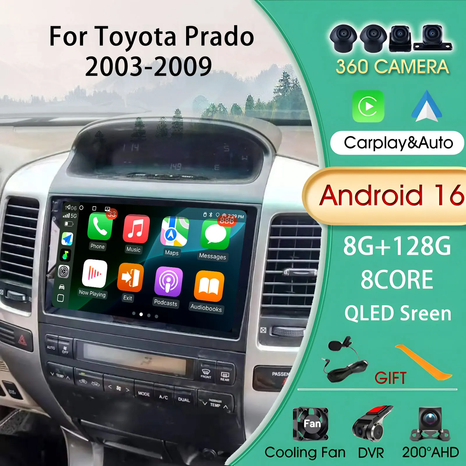 

Android 16 For Toyota Prado 2003-2009 Car Radio Multimedia Automotive Car Video wifi gps dsp Subwoofer Autoradio Car Stereo 4g
