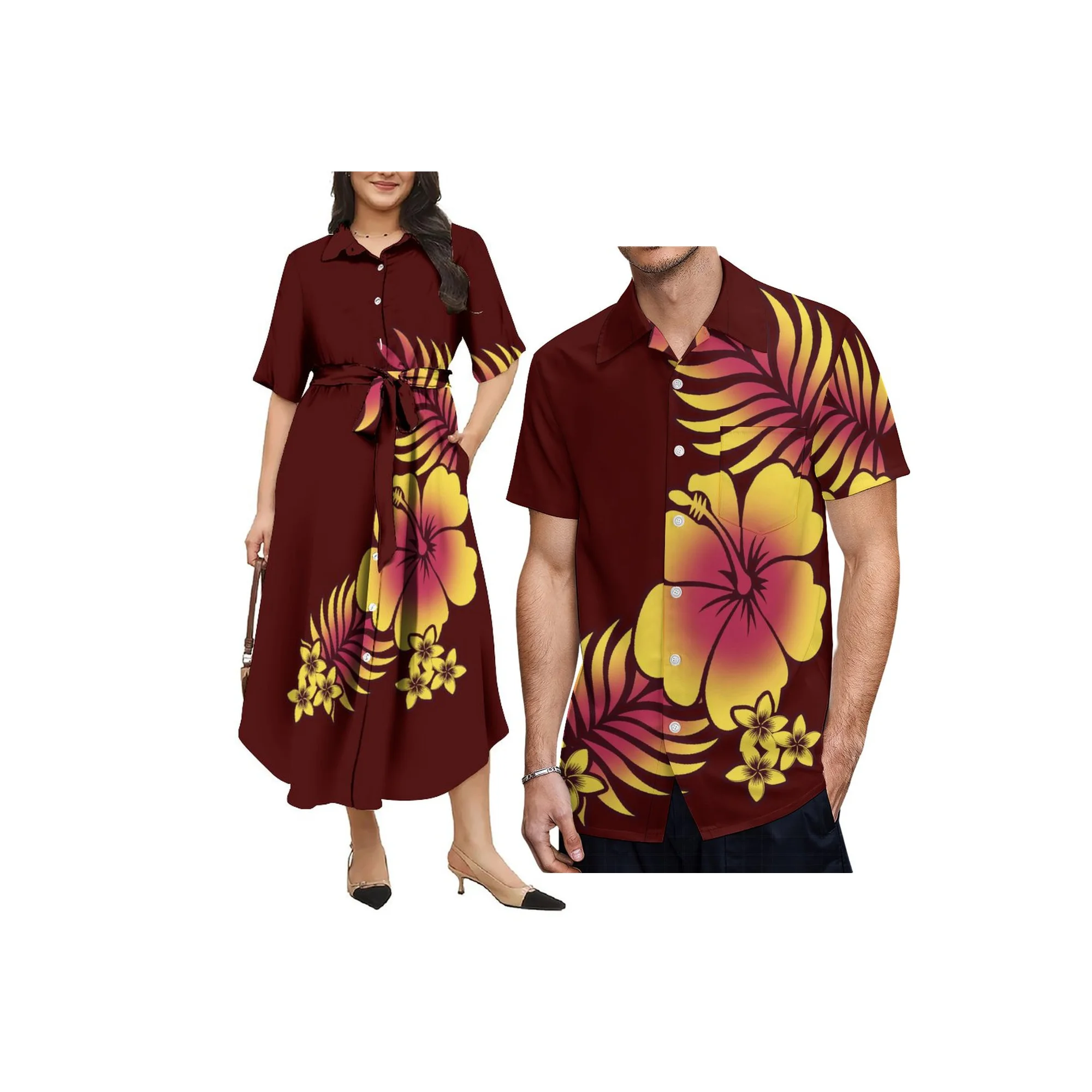 New Design Wholesale Custom Tonga Polynesian Tribal Print Ladies Samoan Island Casual Dress Women Summer Button Shirts Dress