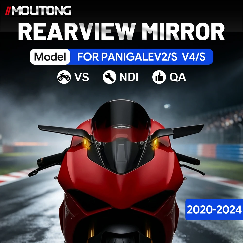 Motorcycle Wind Wing Rearview Mirror FOR Ducati Panigale V2 S V4 S 2019-2024 With LED Turn Signal Blue Anti-glare Lens