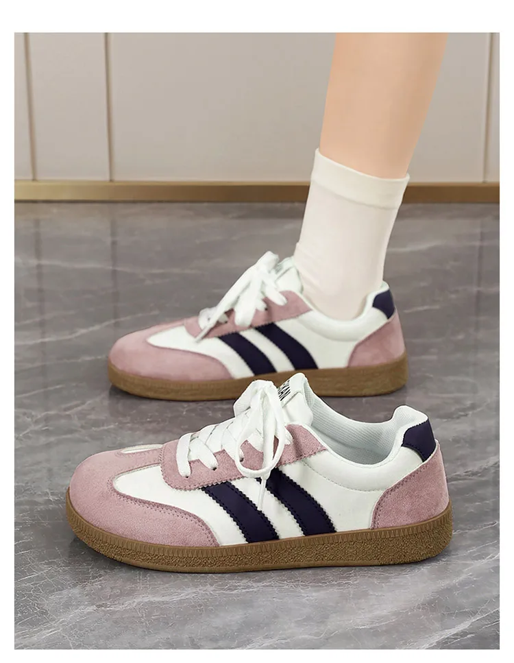 Damen Retro-Streifen-Sneaker mit Gummisohle, Schnürung, flache Schuhe, modische, vielseitige Freizeitschuhe zum Gehen für den täglichen Gebrauch – Detail 19