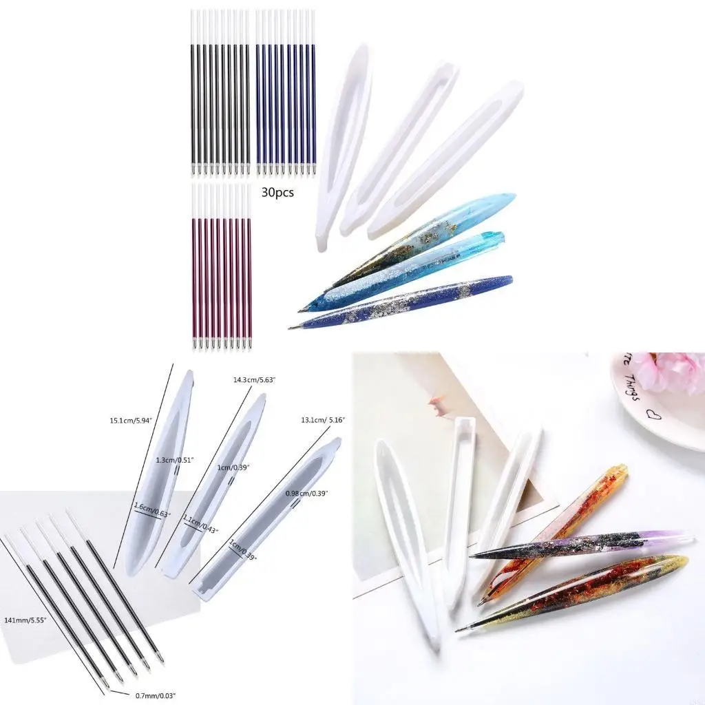 195C 3Pieces Fashion Ballpoint Resin Casting Molds for DIY Pen Craft Tool