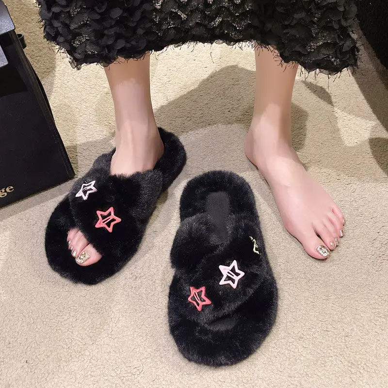 Pantoufles d'extérieur à plateforme en peluche pelucheuse pour femmes, influenceur, mode Unique, haut de gamme, élégant, doux, en coton, Boost de hauteur, automne et hiver