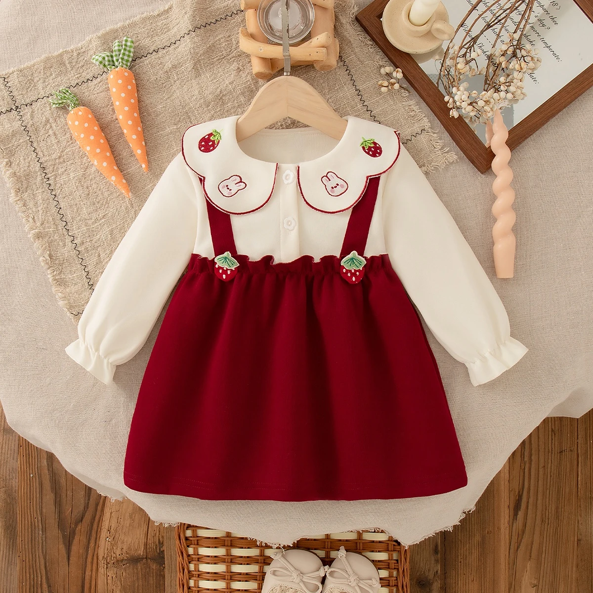 New Year'S Party Dress! Autumn New Cute Strawberry Baby Girl Dress, Red Children'S Clothing (9 Months -3 Years Old)
