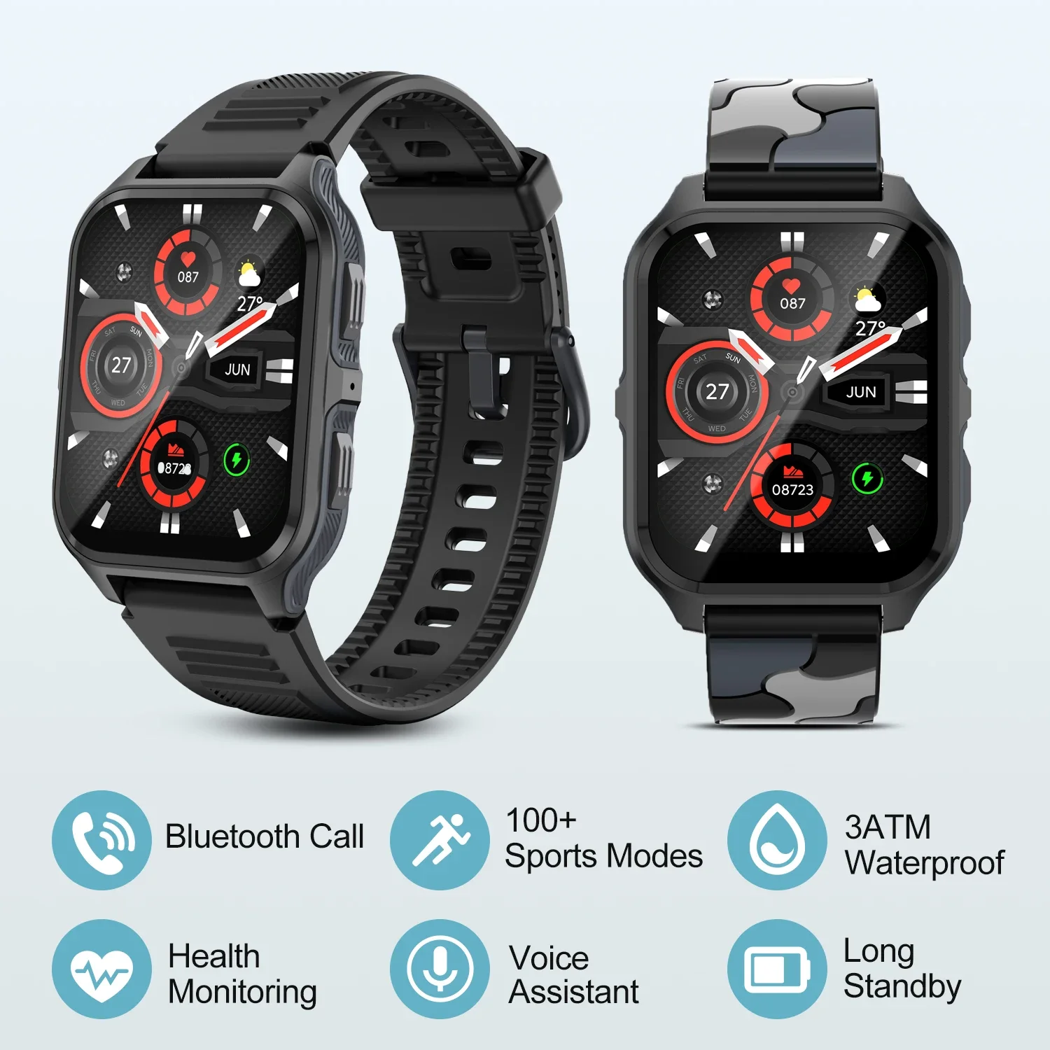 

2024 Smartwatch Bluetooth Call. Sports Bracelet Fitness Tracker Heart Rate Blood Pressure Monitor 3ATM Waterproof Military Look.