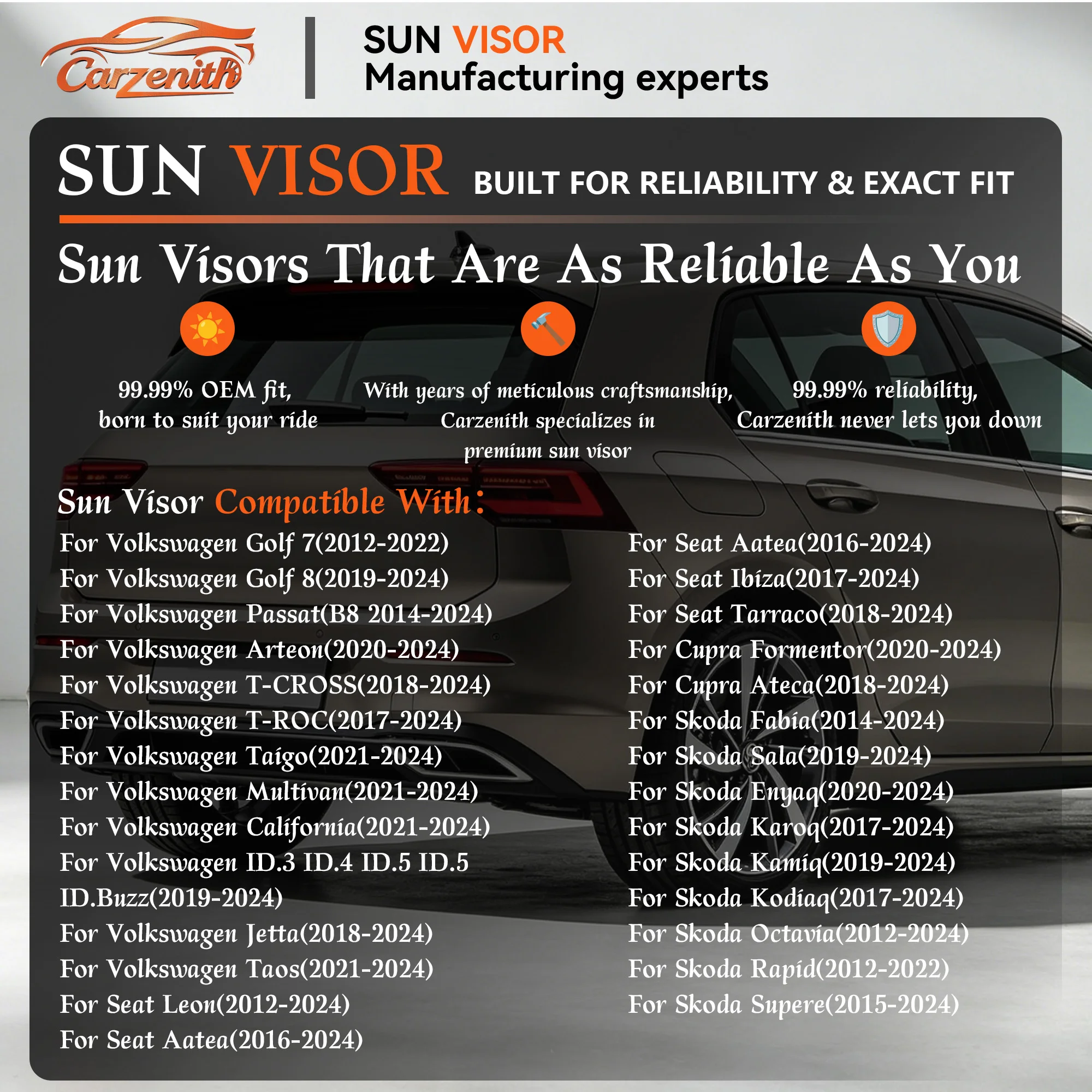 Sun Visor For VW Seat Leon 5F Mk1 Mk2 Ibiza Ateca Tarraco Toledo Mk4 Ibiza Mk5 ID.3 ID.4 2012 2013 2014 2015 2016 2017-2024