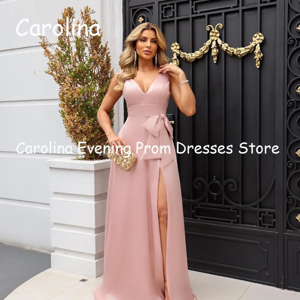 

Carolina Satin A-line V-neck Ruffle Floor-length Prom Gown luxury Evening Formal Elegant Pretty Party Dress for Women 2023