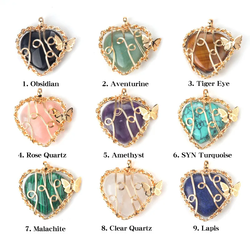 Tree of Life Necklace Gemstone Family Tree Pendant for Women butterfly Tree of life pendant natural crystal stone heart necklace