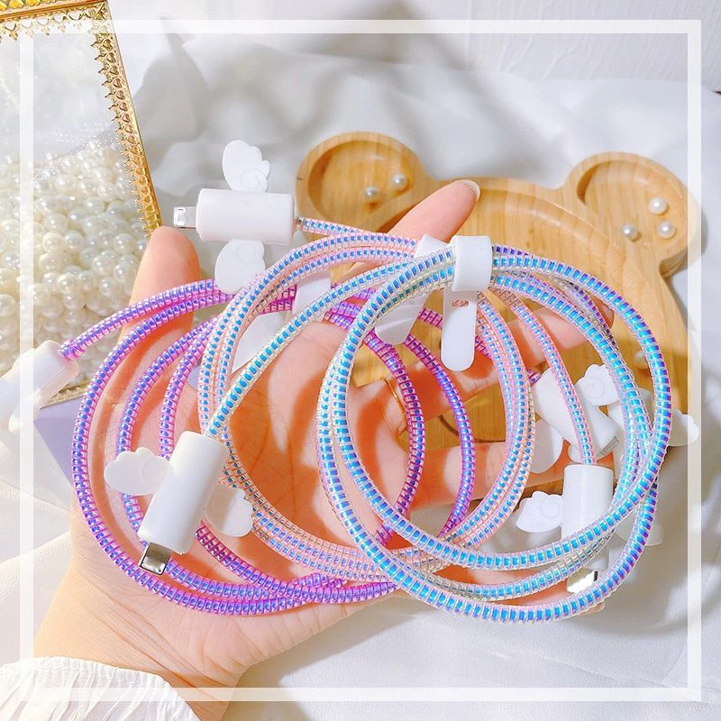 USB Type C Charger Cable Protector Organizer Cord Spiral Winder Wrap Data Charger Protector For iPhone Samsung Xiaomi PC Android